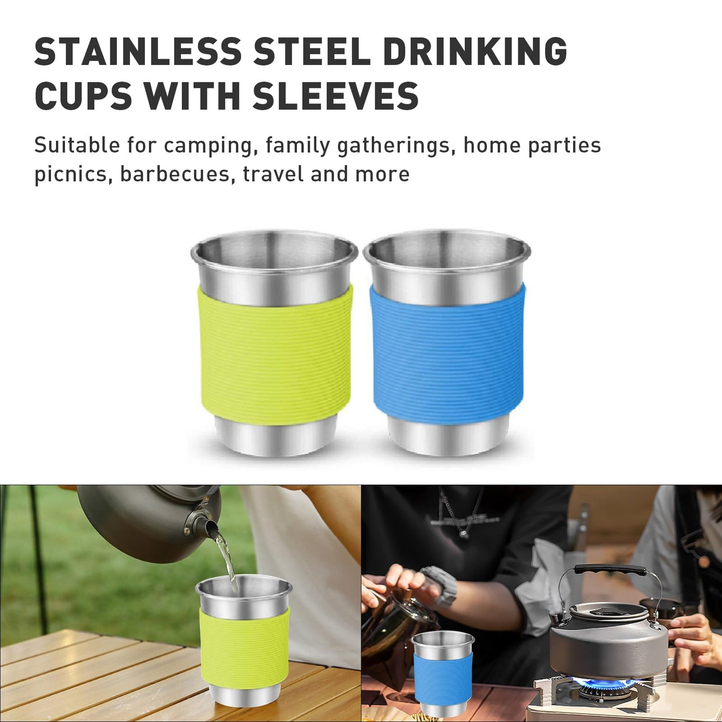 Camping Cookware Camping Cooking Set, Non-Stick Camp Pots Pans with Stove Kettle, 2 Stainless Steel Plates, 2 Water Cups, 2 Sets of Knives & Forks, Spatula, Dish Towel, Carry Bag, for Outdoor Cookset
