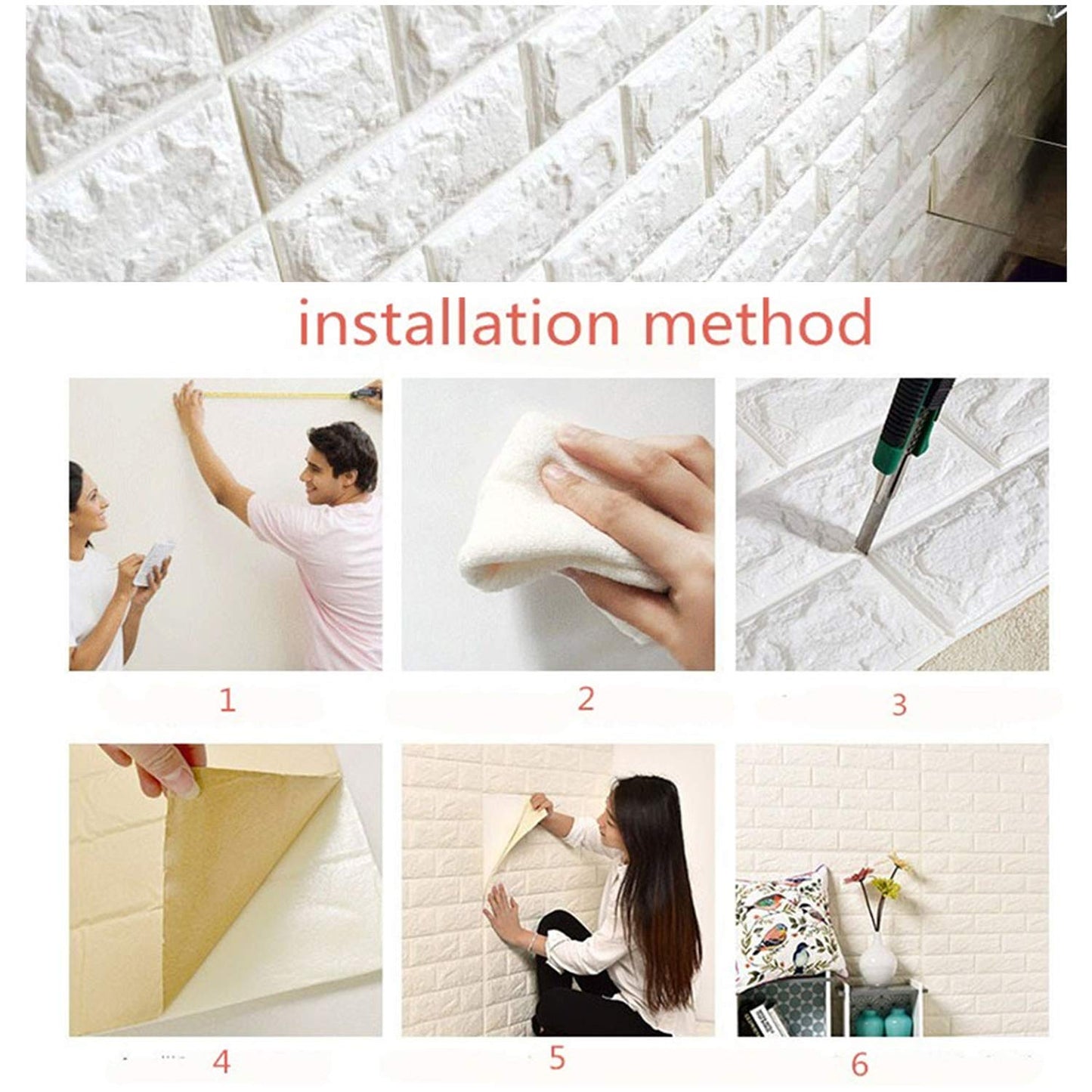 MYOYAY 10 Pcs 3D Wall Panels Peel and Stick 27.5 x 30.3 Inch (in Sum 57 sq.ft.) White Brick Wallpaper Self-Adhesive Foam Wall Panels for Living Room Bedroom Background Wall Decor