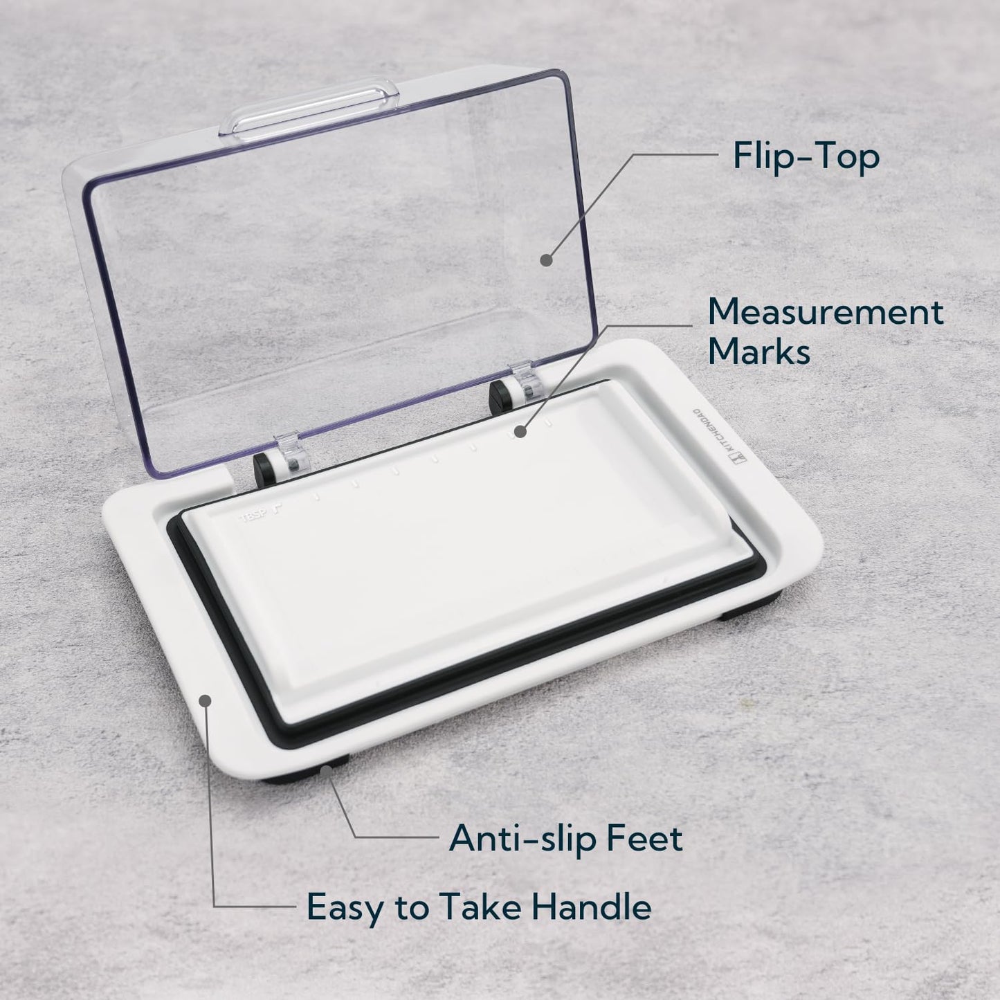 KITCHENDAO Airtight Flip-Top Butter Dish with Lid for Countertop and Refrigerator, Butter Keeper, Plastic Butter Holder Tray for 2 Sticks East Coast/West Coast/European Style/ Kerrygold Butter