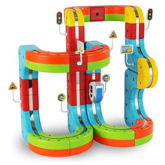 glouslove Kids Electric Train Set, DIY Track, Suitable for Children Aged 4-8,82 Pcs Car Track for Toddlers 3-5, Building Toy Train Track Gravity-Defying 3D Embedded Layouts & Motorized Car, STEM Gift