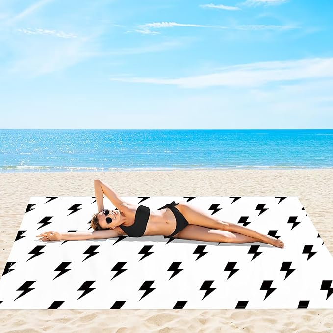 Beach Blanket Waterproof Sandproof, Beach Blanket with 4 Stakes & 4 Pockets, 78''×86'' Lightweight Outdoor Picnic Blanket for Travel, Camping, Hiking