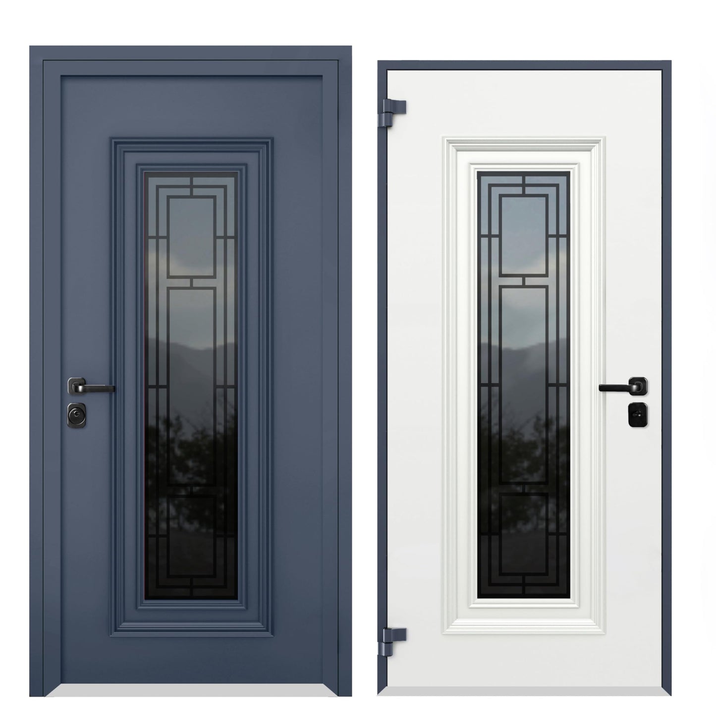 VDOMDOORS Front Exterior Prehung Steel Door/Ballucio 6044 Gray Graphite/Side Exterior Window/Stainless Inserts Single Modern Painted-W36+12" x H80-Left-hand Inswing