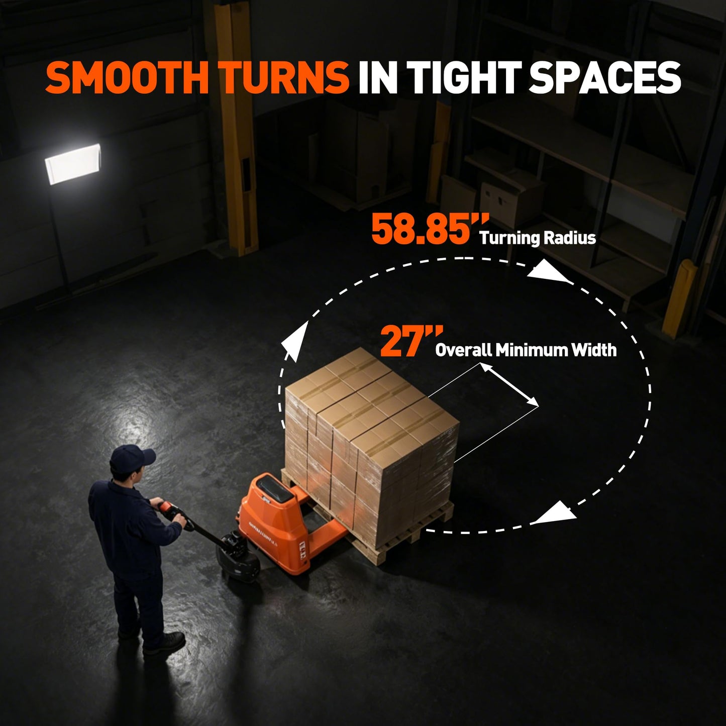 MBOIFEA Full Electric Pallet Jack Trucks, 4400lbs Capacity Motorized Pallet Lift Trucks, 48V 20Ah Lithium Powered Pallet Truck 48" x27" Fork Size, 6 Hours Runtime for Warehouse Material Handling
