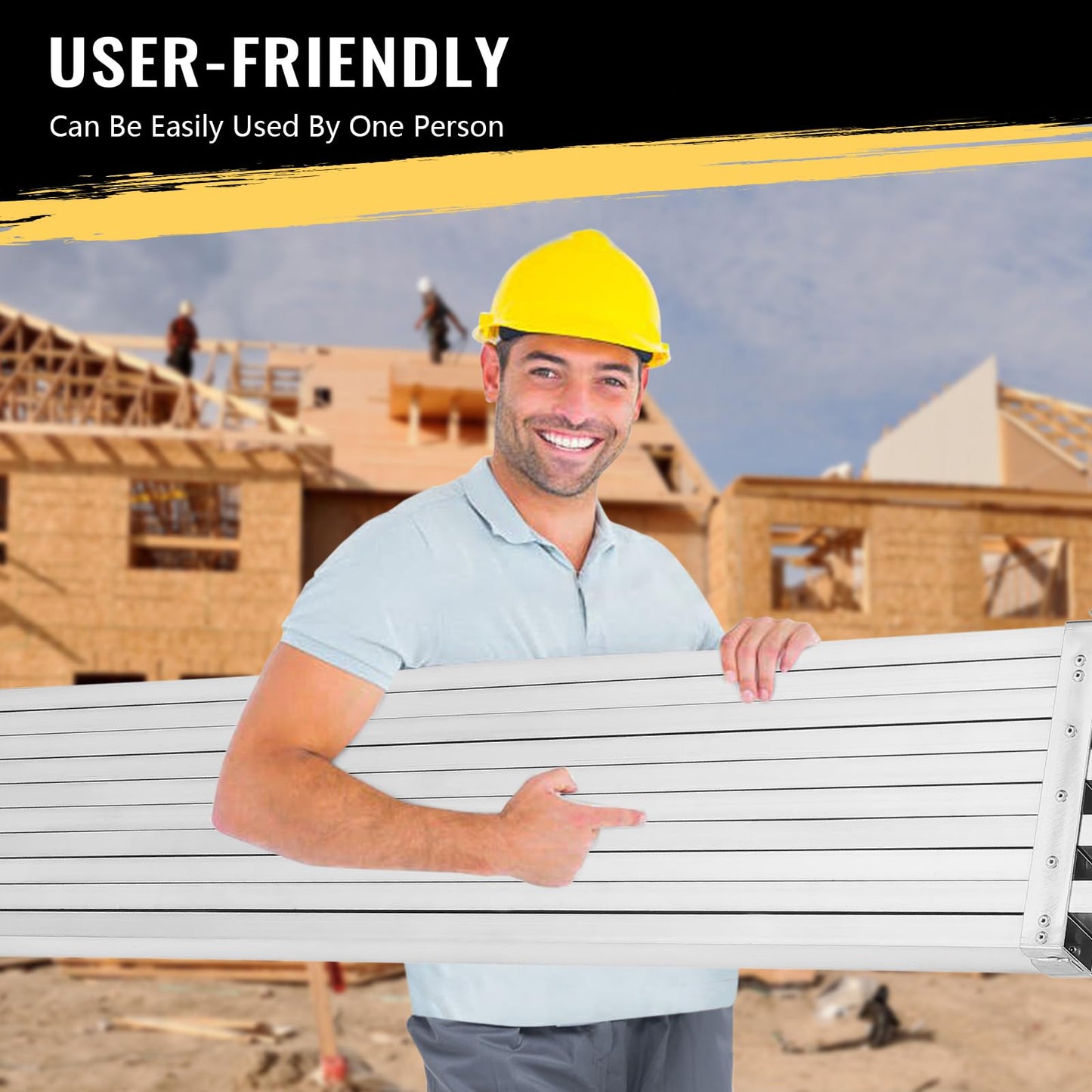 Aluminum Telescoping Work Plank 6-9 ft, 440 LBS Capacity, Adjustable Extension Work Platform, Non-Slip Textured Scaffolding Plank, Lightweight Ladder Board for Painting, Roofing