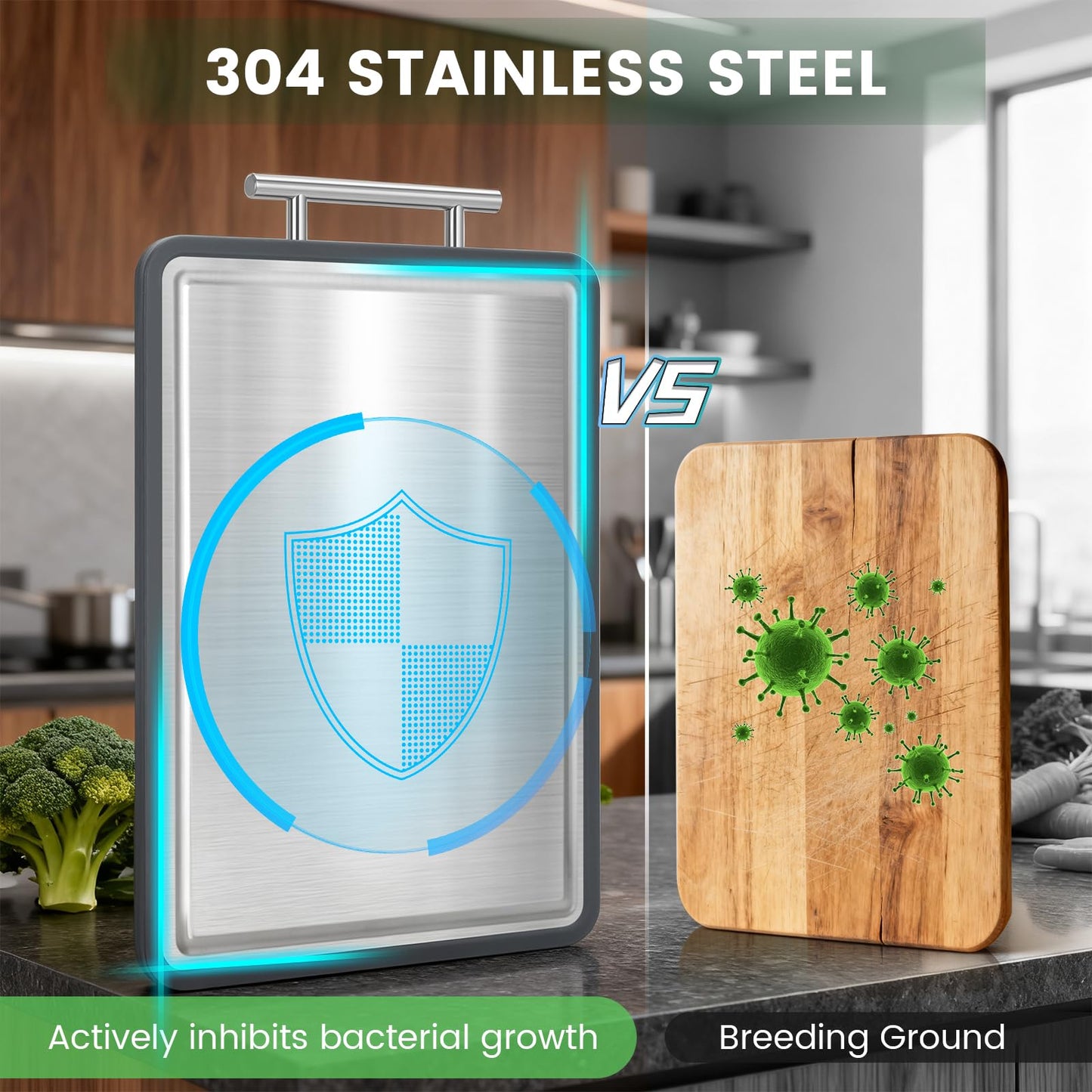 Stainless Steel Cutting Board 8x10" and 15x11", IDekooror Double Sided Steel Chopping Board for Kitchen, Steel and Wheat Straw PP 2-in-1 Cutting Board for Meat Vegetables Fruits, Dishwasher Safe