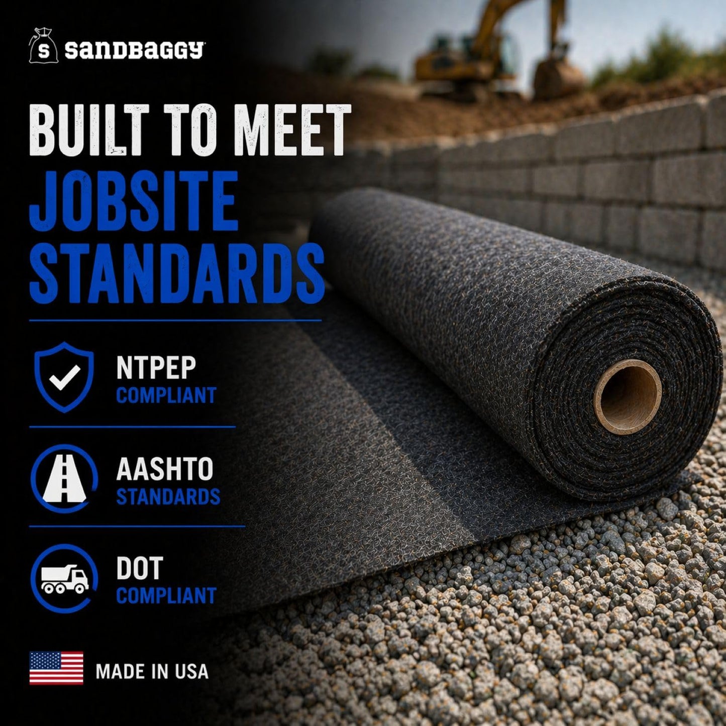 Sandbaggy Retaining Wall Fabric | Non-Woven Geotextile Filter Fabric (8 oz) – Drainage Fabric for Behind Retaining Walls & Landscape Use – USA Made (15 ft x 50 ft Roll)
