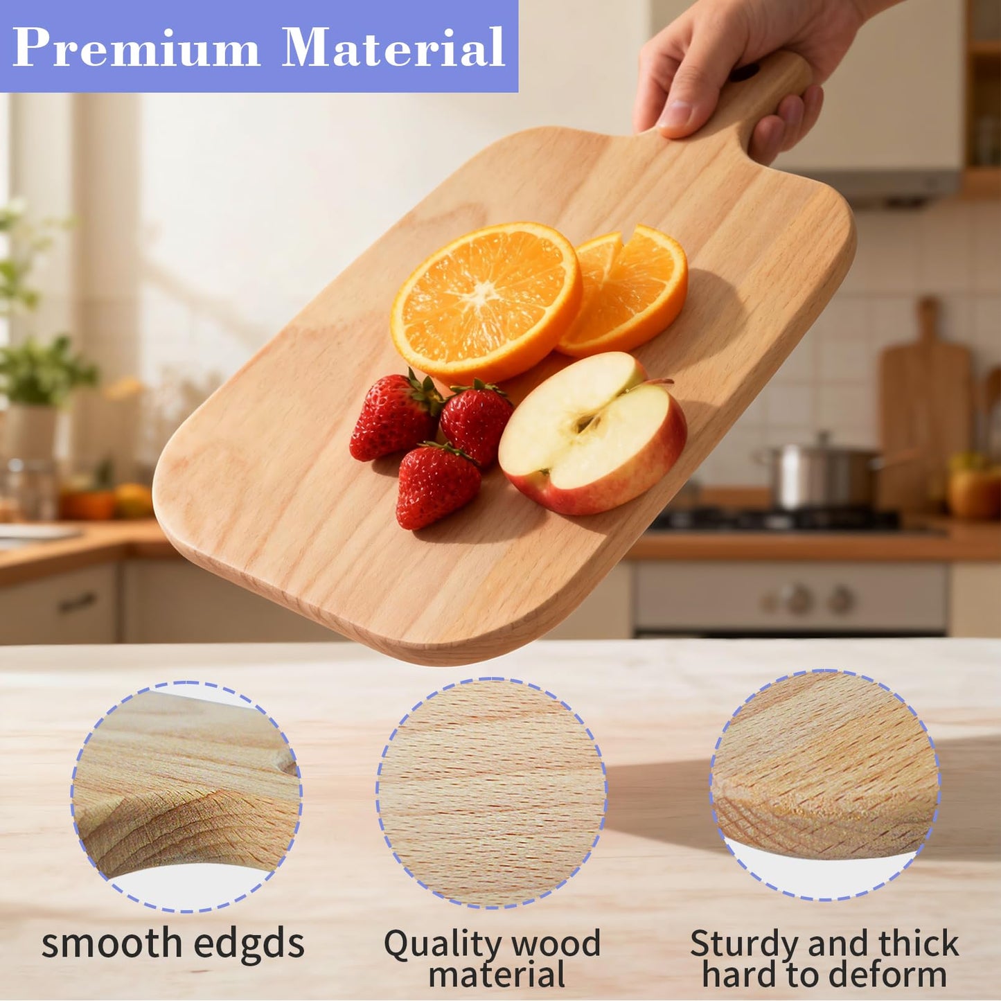 bllbiwin 6 Pcs Wood Cutting Board with Handle,Thicken Wood Charcuterie Kitchen Chopping Boards,Serving Board for Meat,Cheese,Bread,Vegetable,Fruit,Wedding(10.5 x 6 Inch)