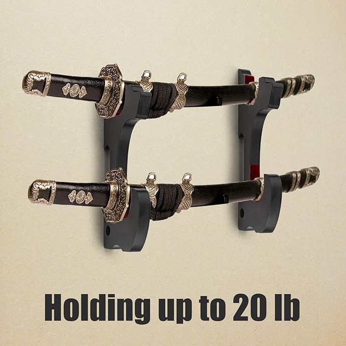 Sword Holder Wall Mount 2-Tier Velvet Padded Hook Katana Holder Adjustable Display Hanger for Samurai Sword Tanto Rapier Light Saber Cosplay Blade Tanjirou Demon Slayer Weapon Rack