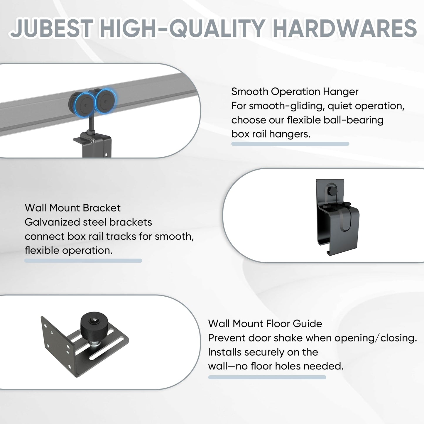 JUBEST 9FT Box Rail Exterior Barn Door Hardware Kit, Heavy-Duty Black Sliding Barn Door Track System, Wall Mount Door Hardware Kits (Door Not Included)