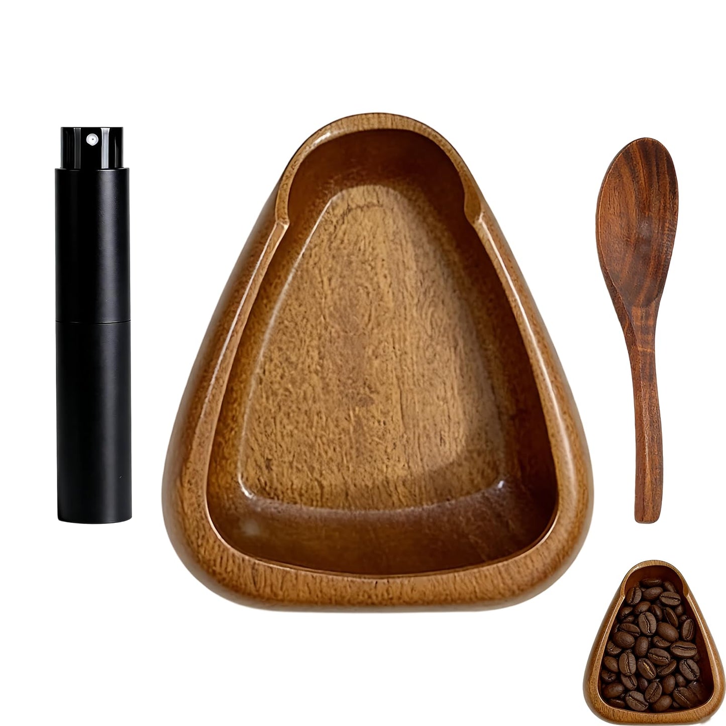 3PCS Coffee Dosing Cup, Wooden Coffee Dosing Set with Black Sprayer and Scale, Grounds Measurement for Espresso Machines and Manual Brewing, Coffee Bean Dosing Cup and Accessories