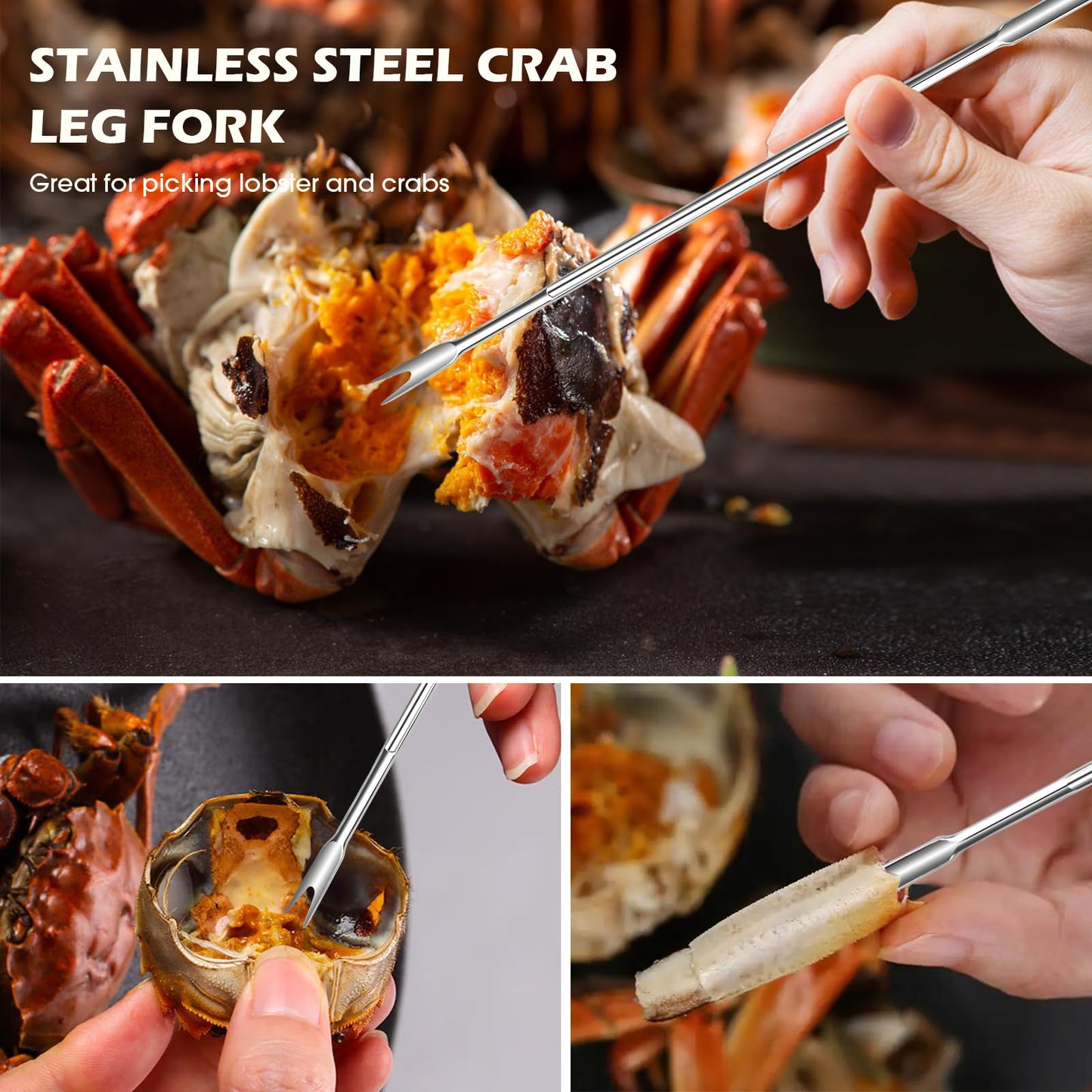 Crab Crackers and Tools,18-Pieces Seafood Tools Set Includes 5 Crab Crackers, 5 Lobster Shellers, 5 Crab Leg Forks/Picks and 2 Seafood Scissors & Storage Bag - Nut Cracker Set