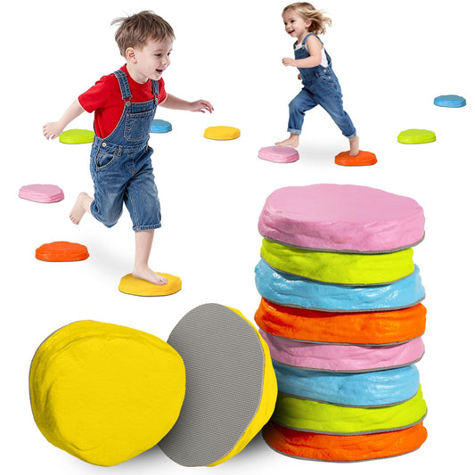 Duseu 10 PCS Soft Non-Slip Stepping Stones, Indoor Outdoor Toys for Coordination Training, Foam Pads Barefoot Play