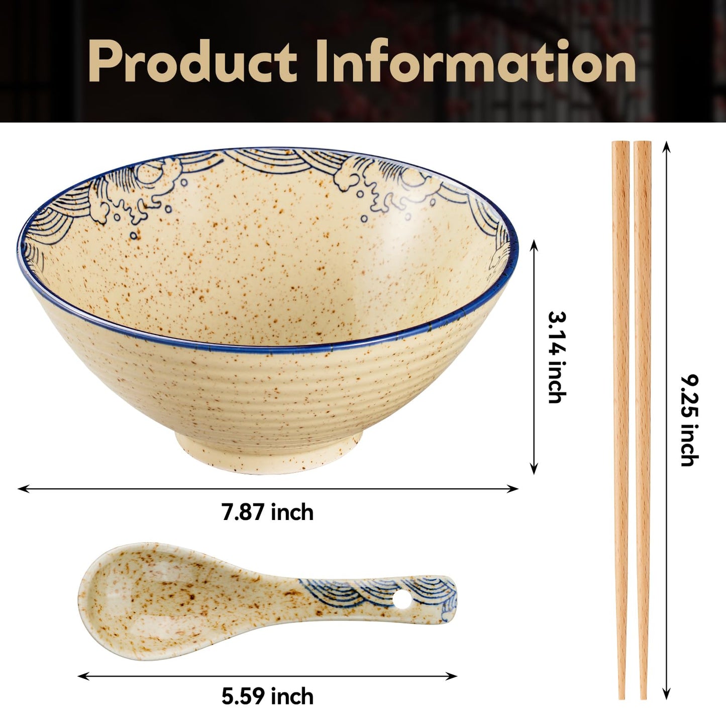 hengshukeji Japanese Ramen Bowl Set 2PCS, 40oz Large Ceramic Noodle Bowls with Chopsticks and Spoons for Pho, Udon, Rice, Pasta – Microwave & Dishwasher Safe (Carp Set (2 pieces))