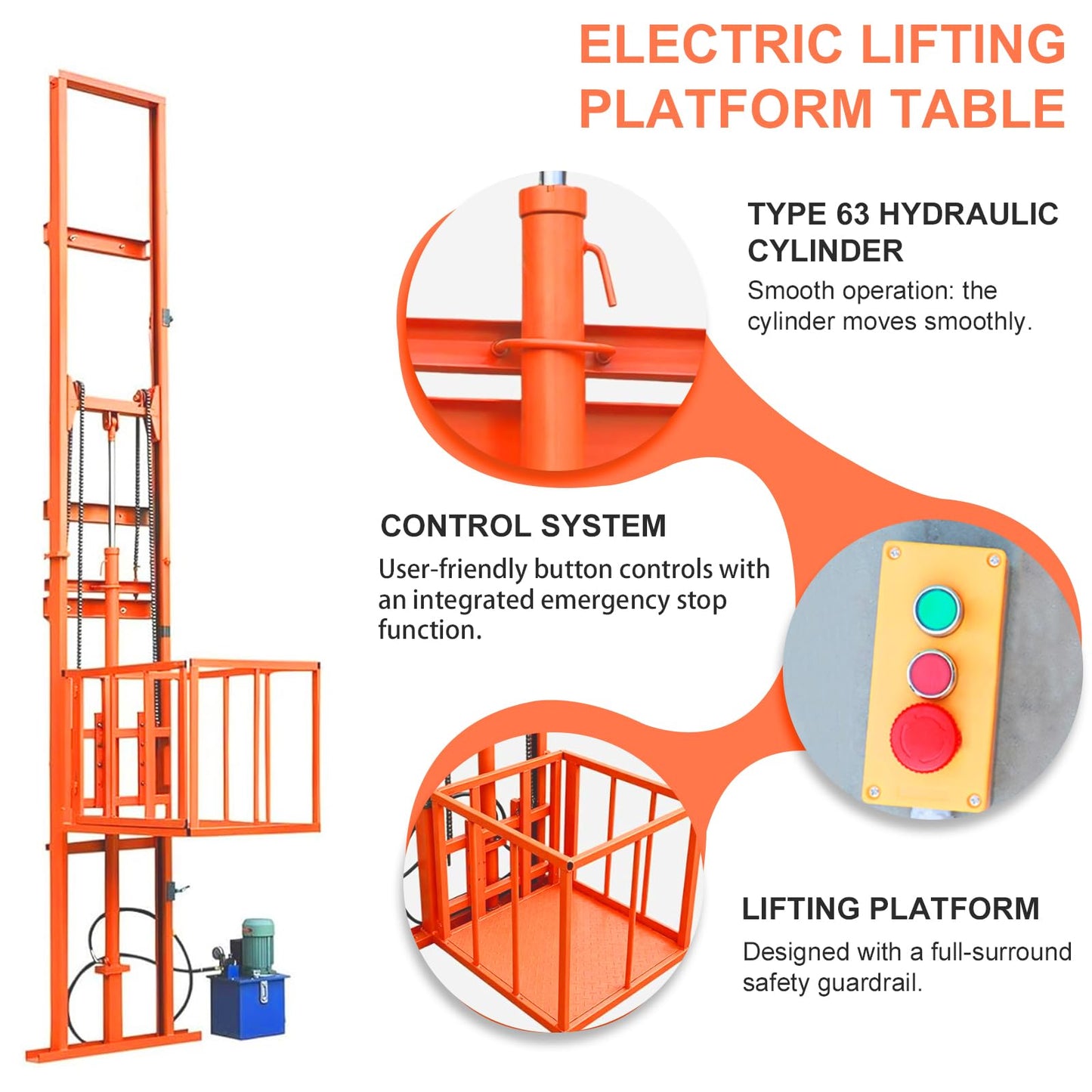 Hydraulic Freight Elevator System, 2200lbs 1-Ton Electric Cargo Lift Platform, Wall-Mounted Rail Guide VRC Mezzanine Hoist with 2500W Pump for Warehouse, Factory, Home Garage (26.2FT Lifting Height)