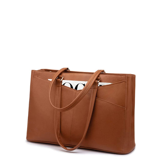 LOVEVOOK Laptop Tote Bag for Women,15.6 Inch Waterproof Computer Bags Women Business Office Work Bag Briefcase, Brown