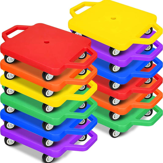 12 Pcs Sports Scooter Board with Handles Plastic Floor Sitting Scooter Board for Kids Suitable for Gym Indoor Outdoor Activities Physical Education Equipment（Colors