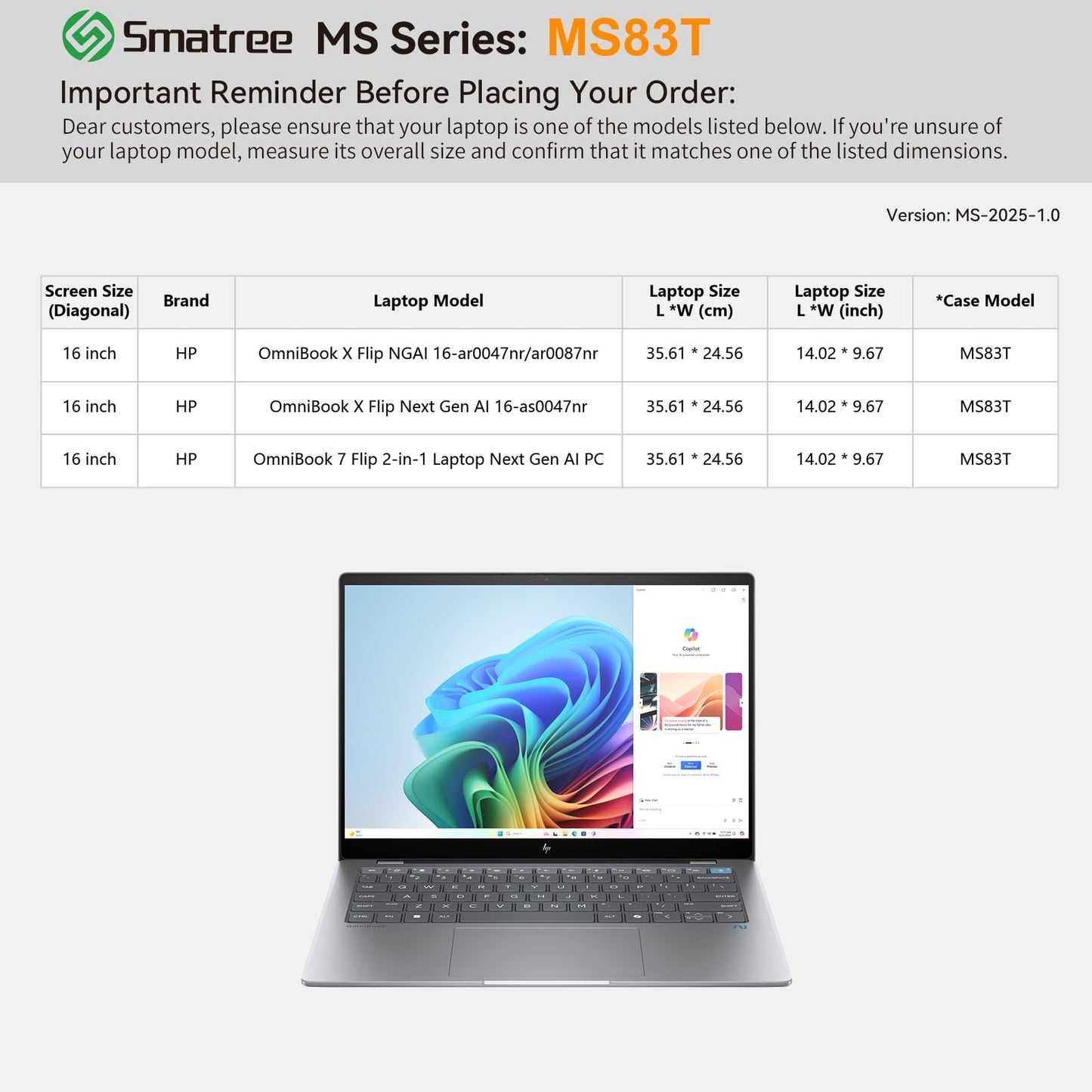 Smatree MS83T Hard EVA Protective Sleeve Case with Stand Compatible for 16 inch HP OmniBook X Flip Next Gen AI 16/X FlipNGAI 16, for 16 inch OmniBook 7 Flip 16 2-in-1 Laptop Next Gen AI PC