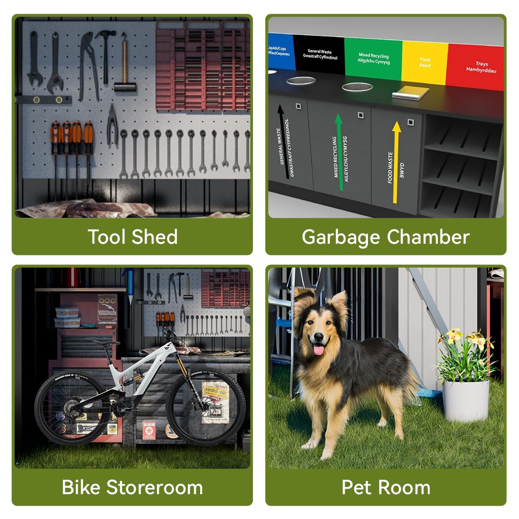 COMHOMA Shed Outdoor Storage Shed Metal,Lockable Doors Tool Sheds with Sloping Roof,Steel Garden Shed with Air Vent for Backyard,Patio,Lawn,Poolside(Grey,8'*4')