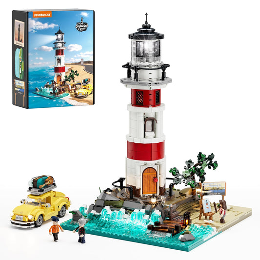 Lumibricks City Sunrise Lighthouse Lighting-Building-Bricks-Set - 1632 Pcs Road Trip Lighthouse Modular Collection LED Light Building Set for Adults and Travelling Enthusiasts