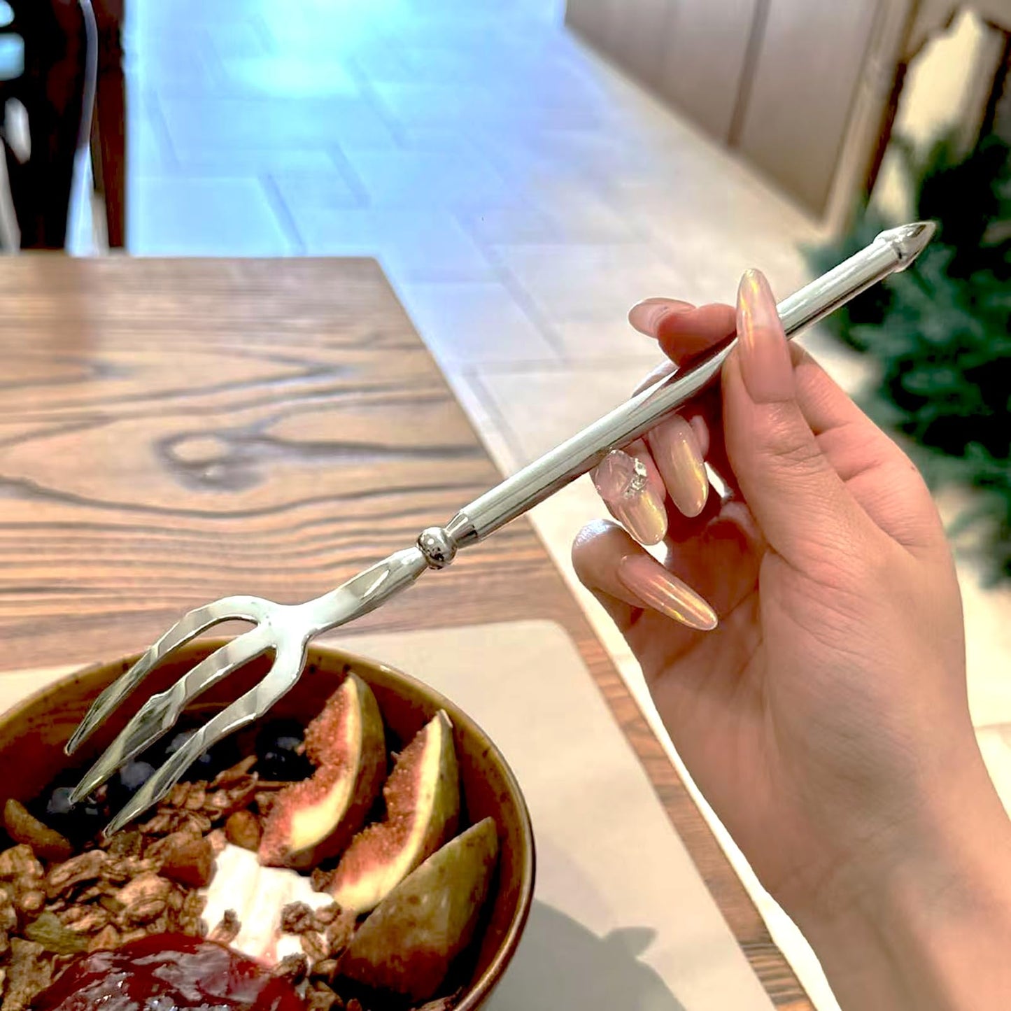 CHENSHUO Stainless Steel Dinner Fork,Meat Cooking Gourmet Steak Round Handle Long Handle Fork Used In Kitchen Restaurant,2 Pieces,Silver.