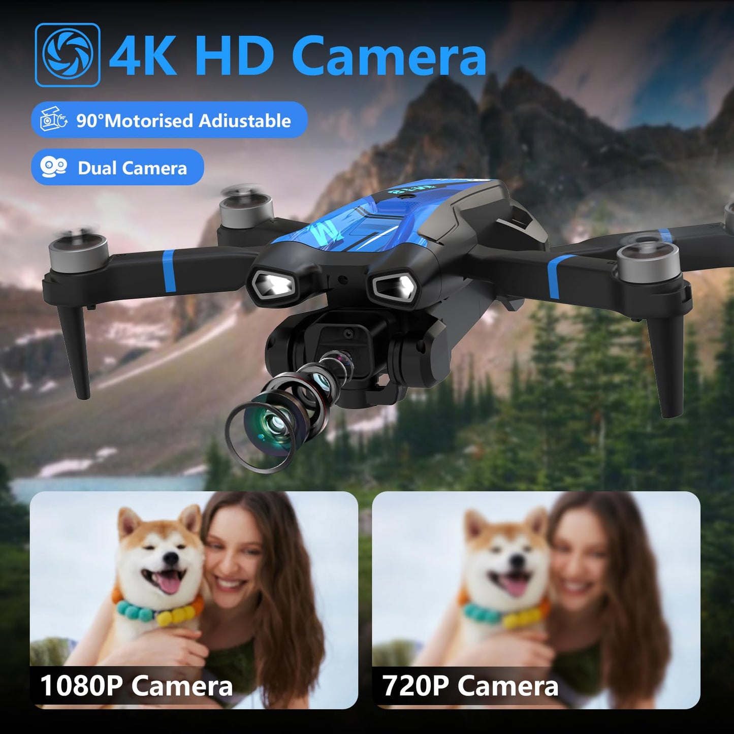 Morlyrctooy M18LCD Drone with 4K Camera for Adults Drone with Screen on Controller Brushless Motor Optical Flow Positioning Headless Mode One Key Takeoff/Landing RC Quadcopter for Beginners Adults Gifts