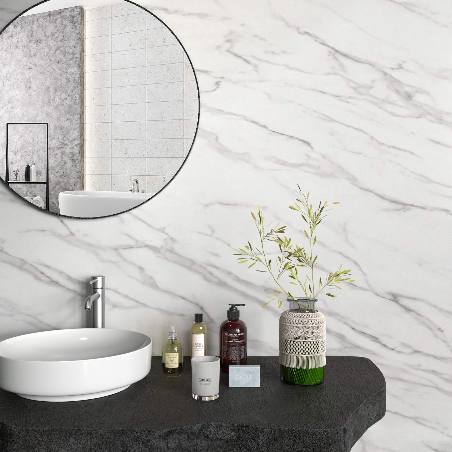 Stickyart Marble Contact Paper Peel and Stick White Marble Wallpaper for Countertops 15.8"X317" Self Adhesive Marble Counter Top Peel and Stick Waterproof Marble Contact Paper for Desk Table Cabinets