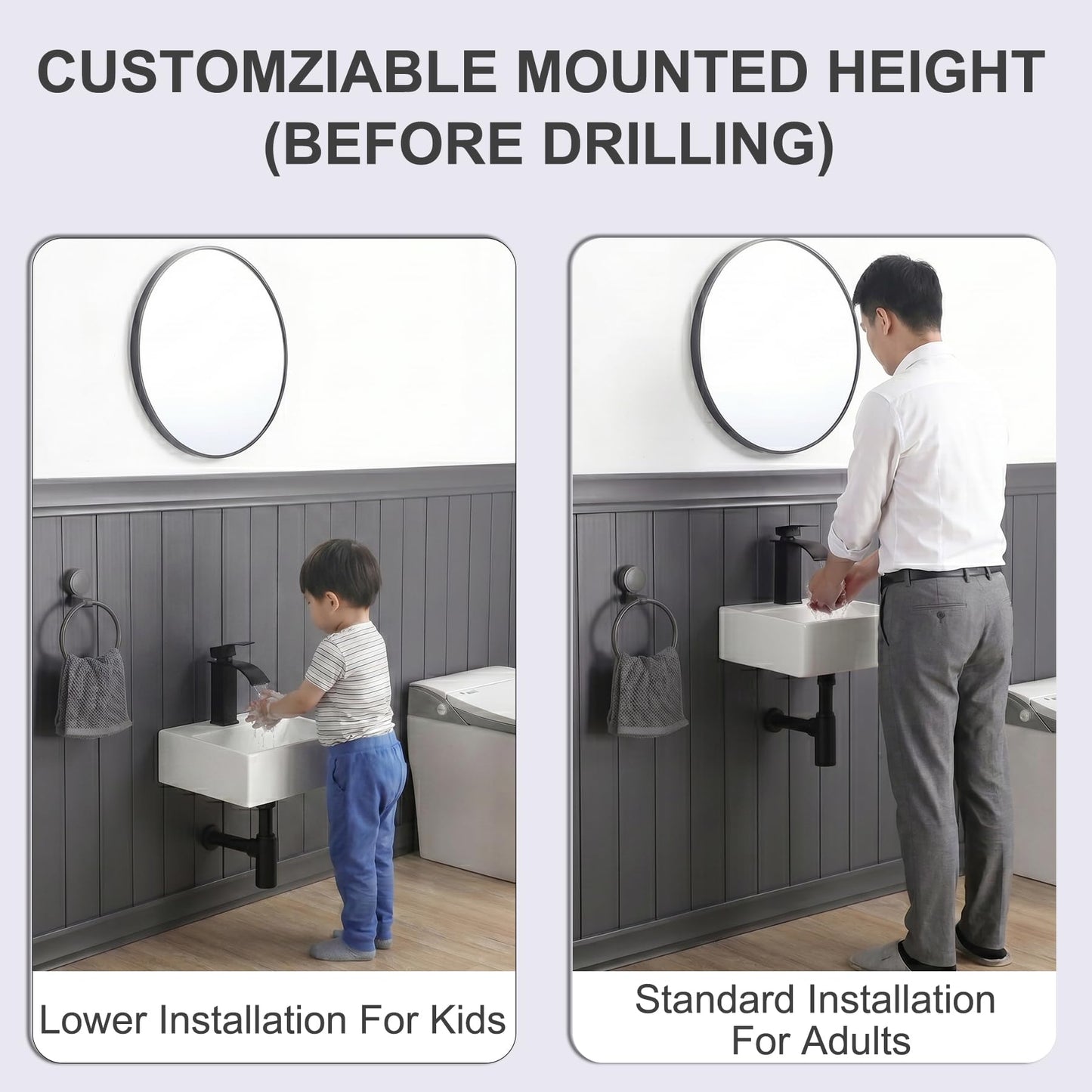 DEHOMEN 16.5" Wall Mount Bathroom Sink Rectangular Wall Hung Floating Vessel Sink Porcelain Lavatory Hand Basin for Small Bathroom,Grage White