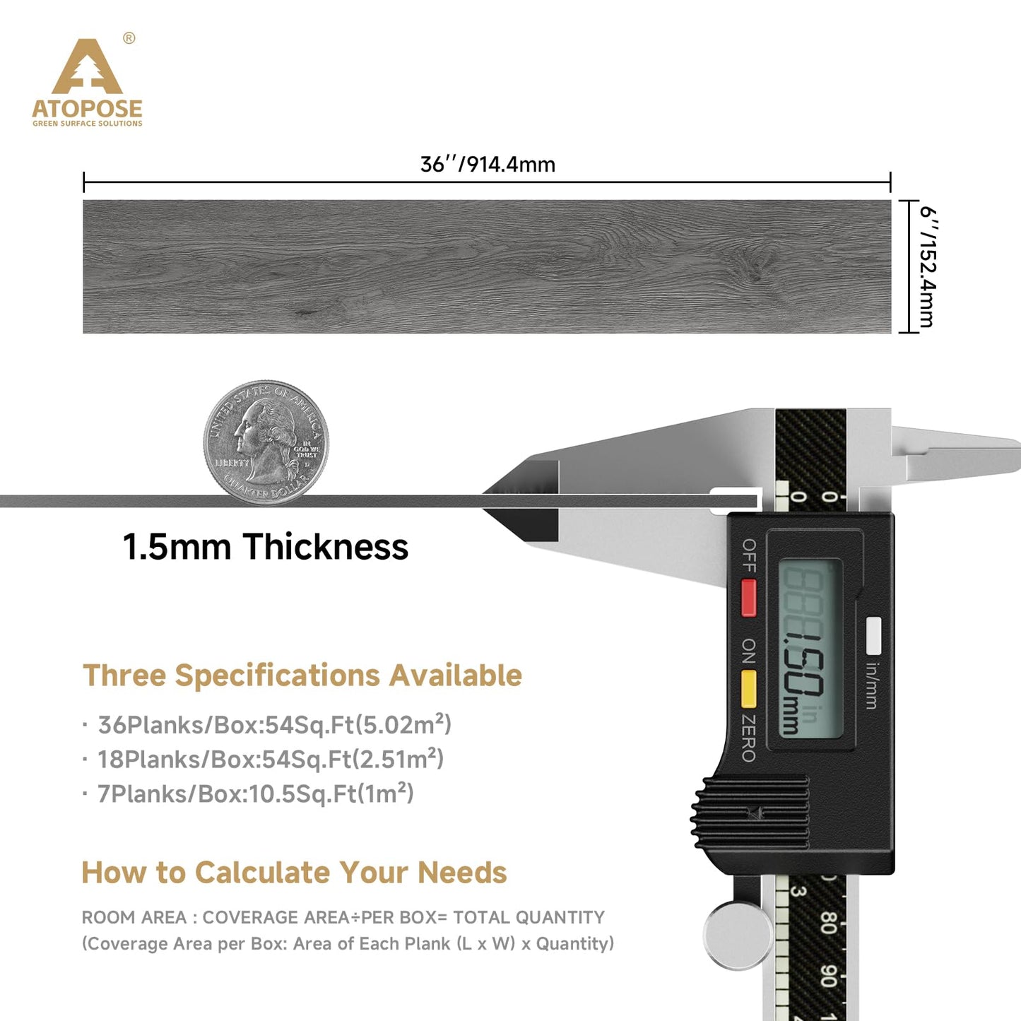 ATOPOSE Peel and Stick Floor Planks Waterproof,Wood Grain Effect Flooring,Dark Grey, 36-Pack 54 sq ft— Easy DIY Install and Transfer Quickly for Kitchen, Bathroom,Bedroom,Other Indoor Spaces