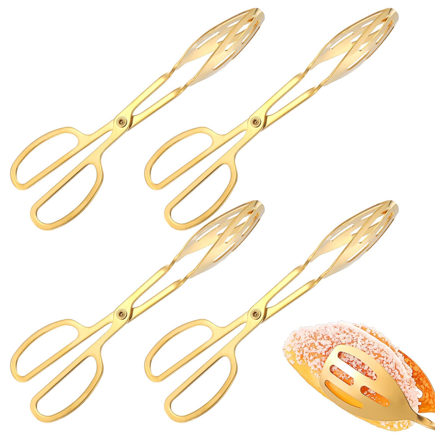 Dimeho 4 Pcs Gold Serving Tongs, Stainless Steel Serves Utensils 10 Inch Mini Salad Plated Buffet Serves Tongs for Wedding Party Kitchen Serving and Cooking