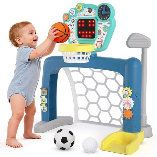 AIGIMU Toddler Sports Toys, 3-in-1 Toddler Basketball Hoop Soccer Golf Activity Center, Basketball Hoop for Kids 1-3,1 2 3 Year Old Boys Girls Toy, Montessori Toys for Toddlers & Baby