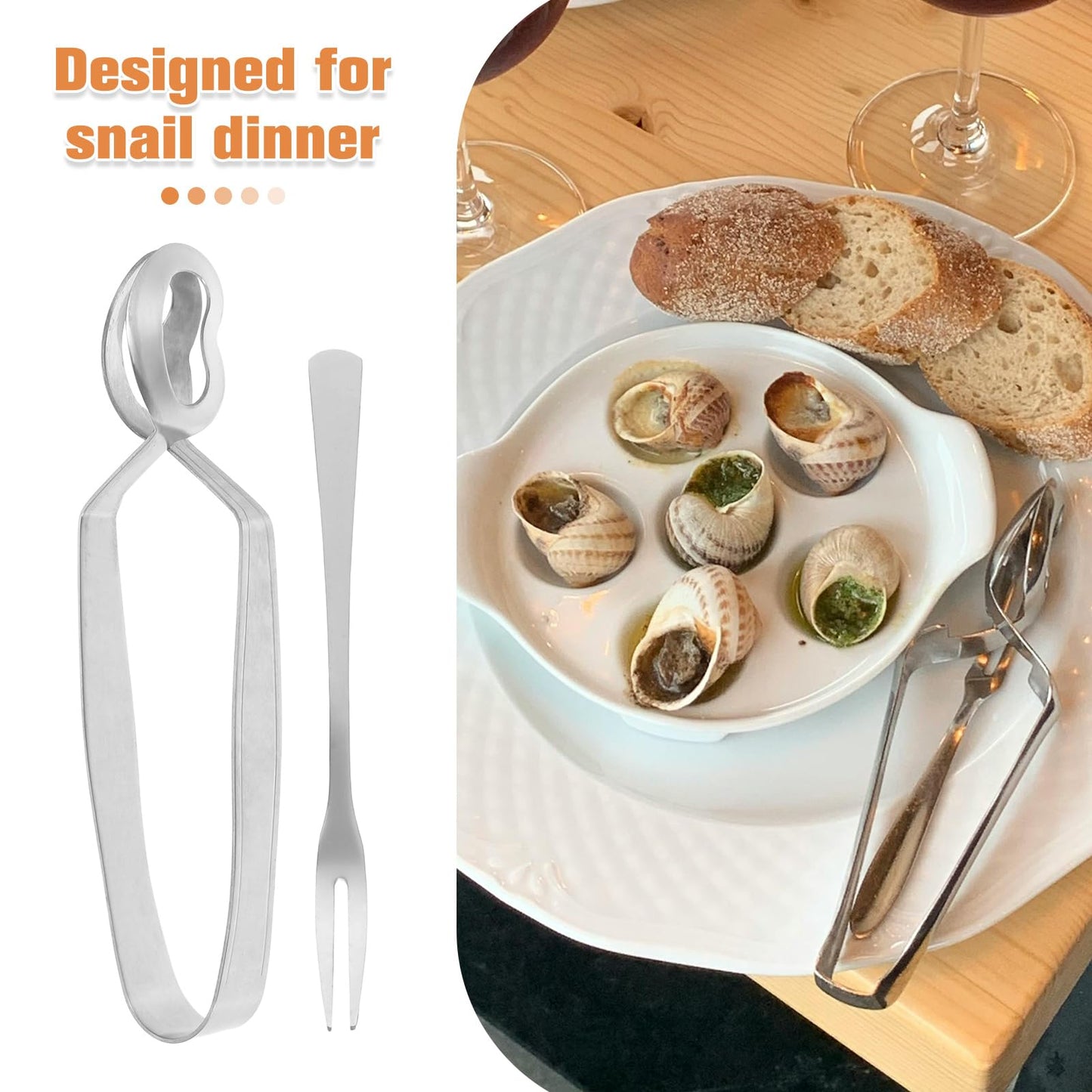 Luxshiny 6Pcs Stainless Steel Snail Cutlery Set - Escargot Tongs and Forks for Perfect Dinner Experience Ideal for Snails Seafood and Small Foods