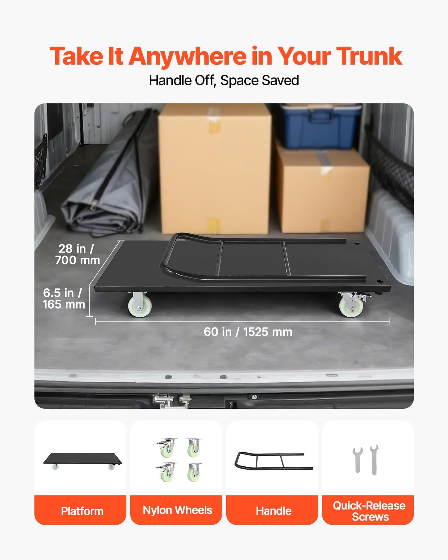 VEVOR 2000 LBS Heavy Duty Platform Truck, Upgraded Version with Larger Deck (60" x 28"), Industrial Steel Flatbed Cart with Swivel Wheels, Push Cart Dolly for Warehouse/Garage/Moving/Garden