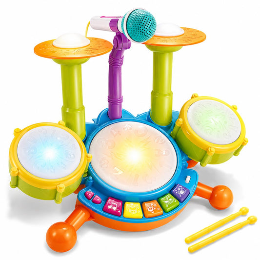 Toddler Drum Set for Toddlers 1-3, Baby Drum Set with Microphone & Lights, Kids Musical Instrument Toy for 1 2 3 Year Old Boys Girls, Birthday Gift, Toddler Music Toy