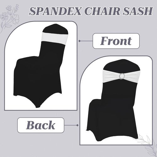 MDS Spandex Chair Sashes - Universal Fit Stretch Bands with Buckle Slider Bow | Pack of 250 - White
