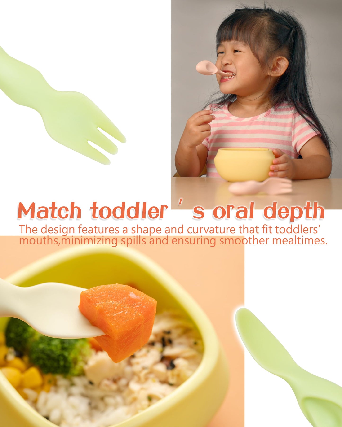 Tiny Genius Toddler Utensils Set Ergonomic Fork and Spoon and Bowl Set Non-Slip Design for baby 1-4 Year Olds Self-Feeding BPA Free Silicone Microwave and Dishwasher Safe Fine Motor Skills (Green)
