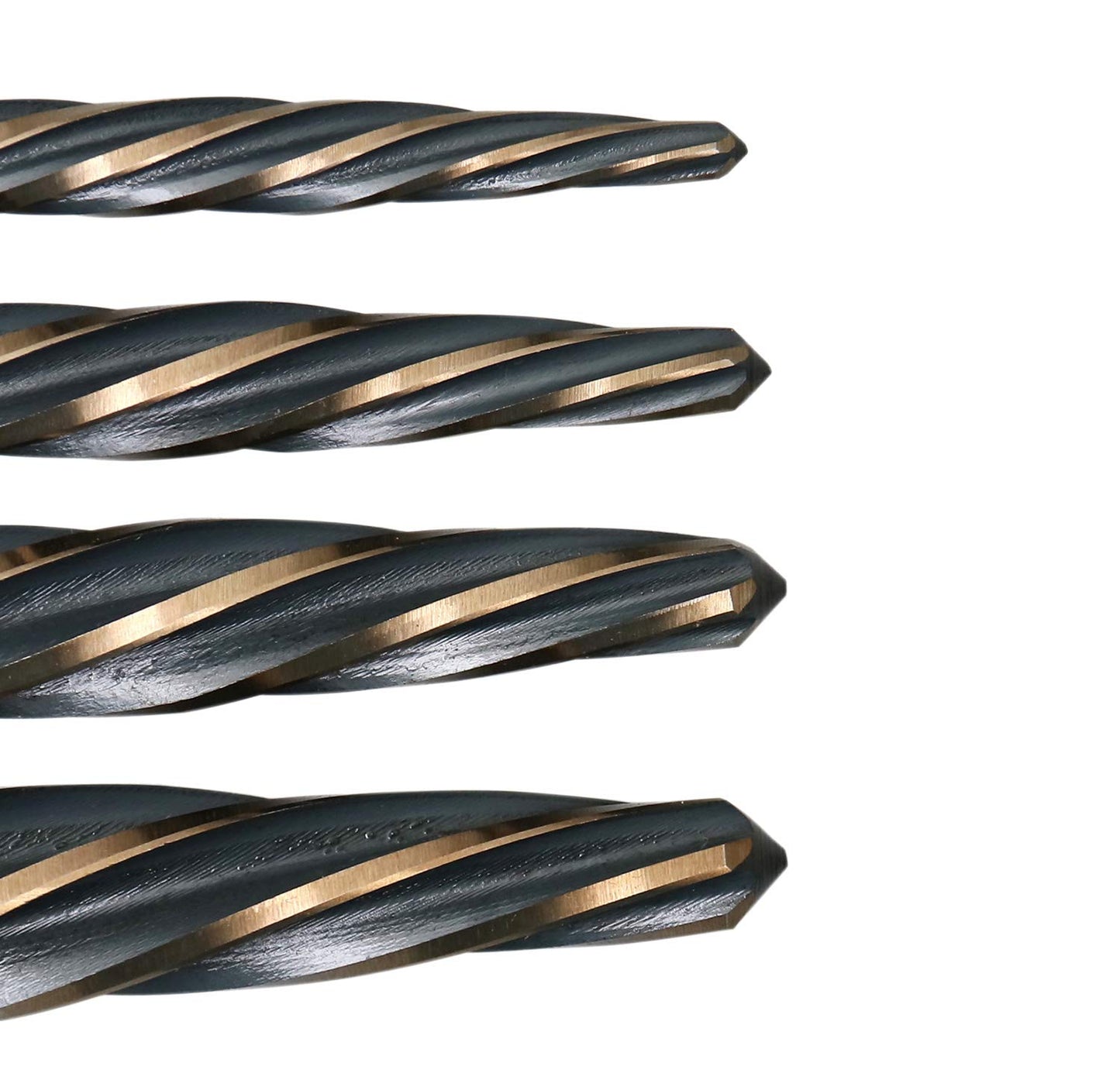 Accusize Industrial Tools - 4 Pc High-Speed Steel Spiral Flute Car Reamer Set, Gold Oxide Finish, Sizes 3/8", 1/2", 5/8", 3/4", Fits 3/8'' & 1/2'' Chuck, 0522-1800