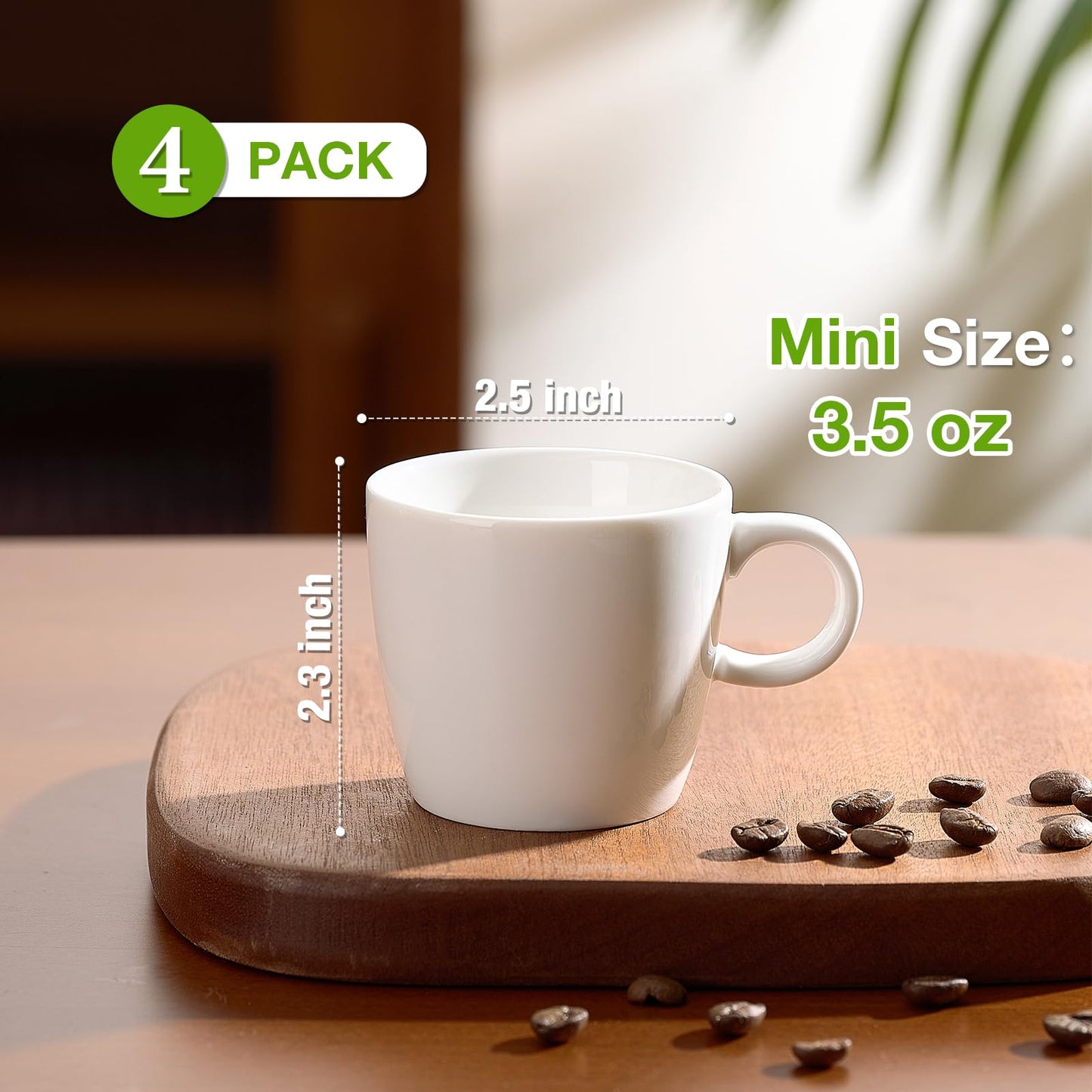 Hlukana Porcelain Espresso Cups Set of 4, 3.5 oz Small Coffee Mugs, White Demitasse Cups Perfect for Espresso Machine and Coffee Maker, Microwave Dishwasher Safe Espresso Cups
