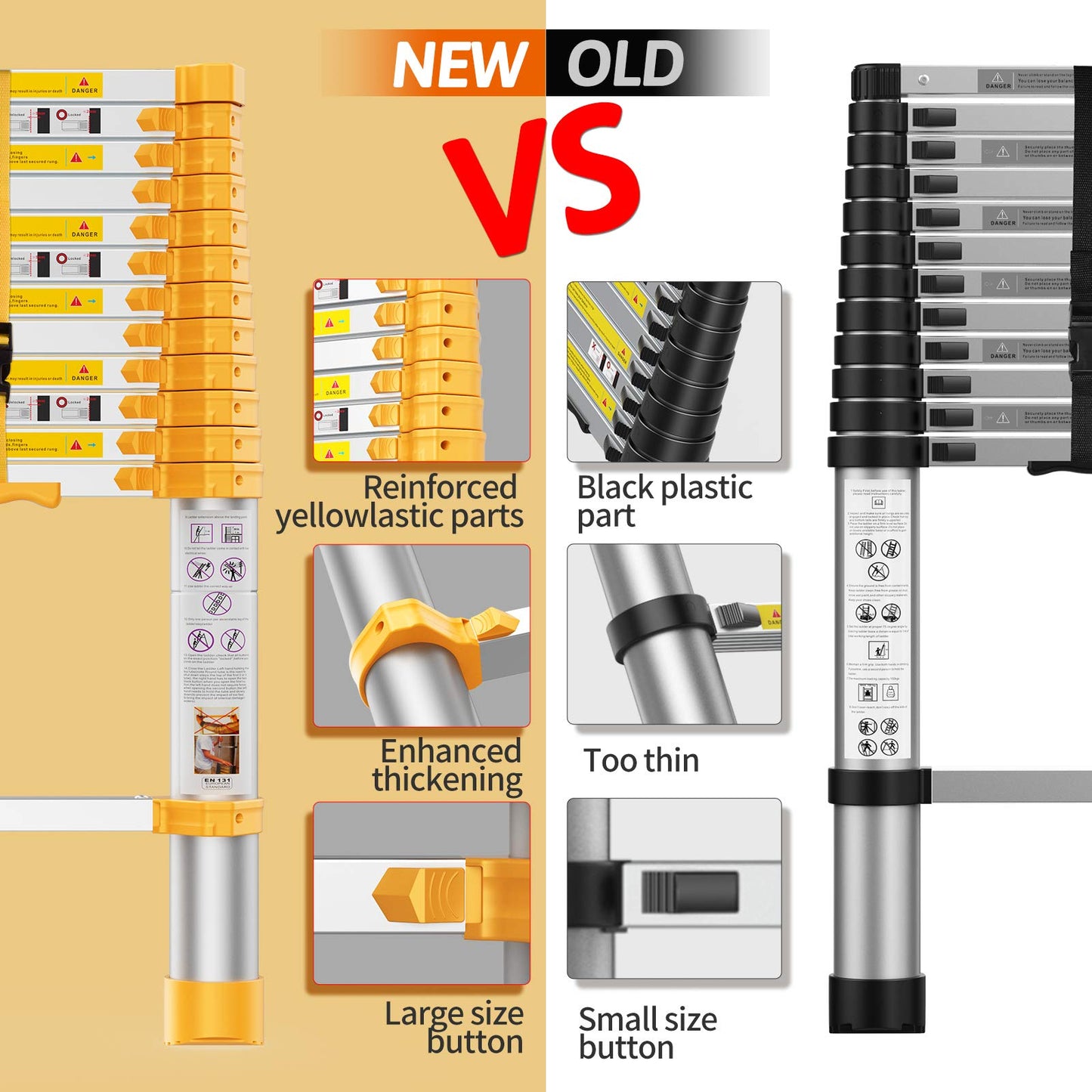 BOWEITI Telescoping Extension Ladder 12.5FT Heavy Duty Upgrade,Aluminum Telescopic Ladder with Upgrade Material/Accessories