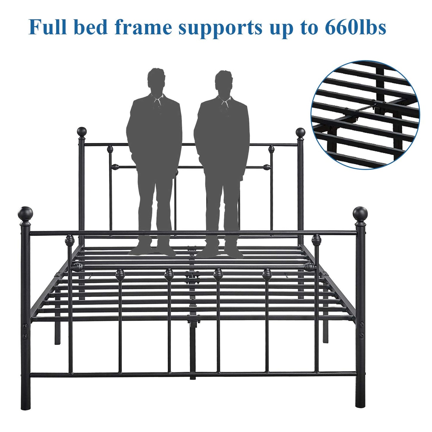 VECELO Full Size Metal Platform Bed Frame with Headboard and Footboard, Sturdy Steel Slat Support/No Box Spring Needed Mattress Foundation/Easy Assemble，Victorian Style, Pure White