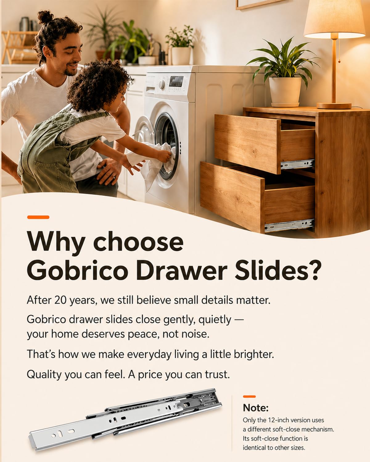 Gobrico 16 inch Drawer Slides 1 Pair，Soft Close Drawer Slides 3 Fold, Cabinet Drawer Slides Full Extension Drawer Hardware, Heavy Duty Hydraulic Self Close Rails, Side Mount Ball Bearing Tracks