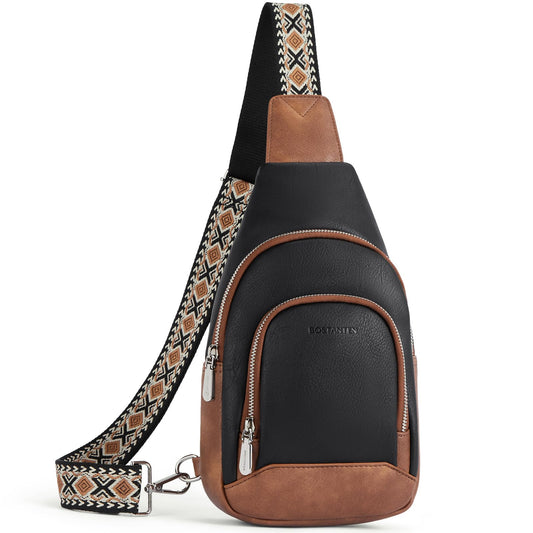 BOSTANTEN Sling Bag for Women Leather Crossbody Bag Vintage Cross Body Purse for Travel with Guitar Strap, Bohemian Style