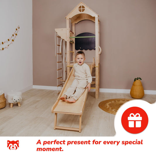 Wood And Hearts Indoor Wooden Climbing Complex, Indoor Jungle Gym for Kids Ages 3-8, Indoor Climbing Gym (Mini Tower Playset)
