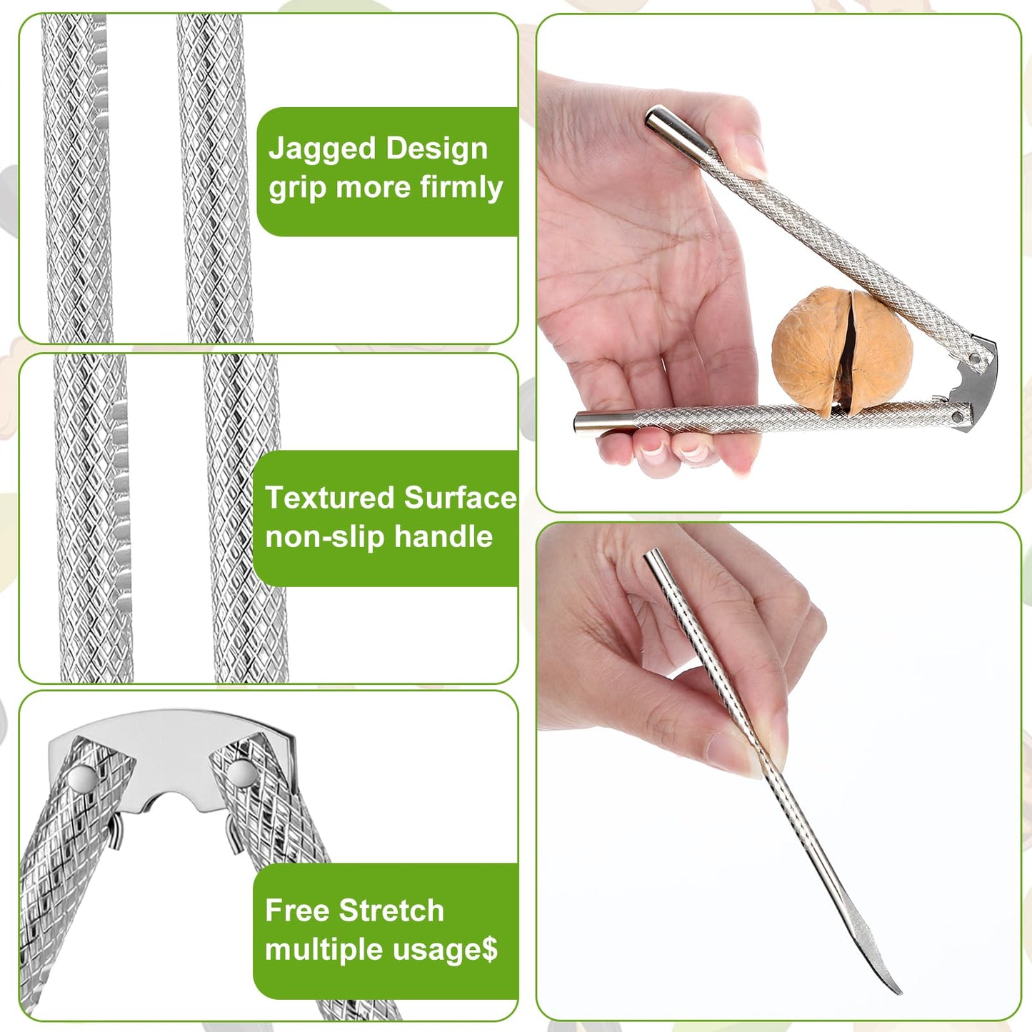 12-Piece Nut Cracker Tool Set with 4 Stainless Steel Crackers and 8 Picks for Seafood, Walnuts, Lobster, Crab, and Nuts