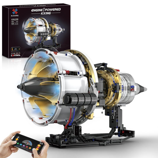 HIGH GODO Jet Engine Building Set, Mini Engine Model Kit that Runs, Visible Aircraft Turbofan Engine Kit with Motor, Lights, & App Control, STEM Toys Gifts for Adults, Teens Age 14+ (564 PCS)