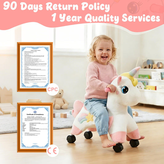 FUNLIO Unicorn Ride On Toys, Toddler Ride On Toys with 360° Wheels, Toddler Bike Designed to Develop Balance & Coordination, for Indoor/Outdoor Play, Easy to Assemble, CPC & CE Certified