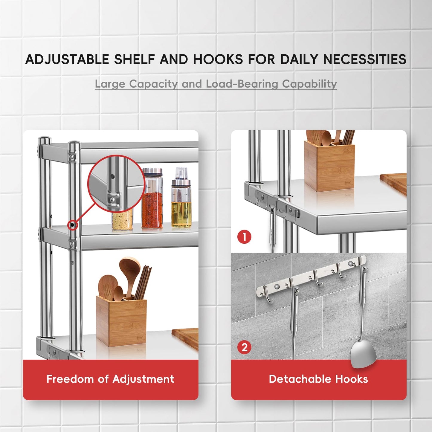 GarveeTech Stainless Steel Table with Overshelves, 30 in X 24 in Commercial Work Tables with 30 in X 12 in Shelf, Metal Kitchen Prep Table_ Shelving Combo