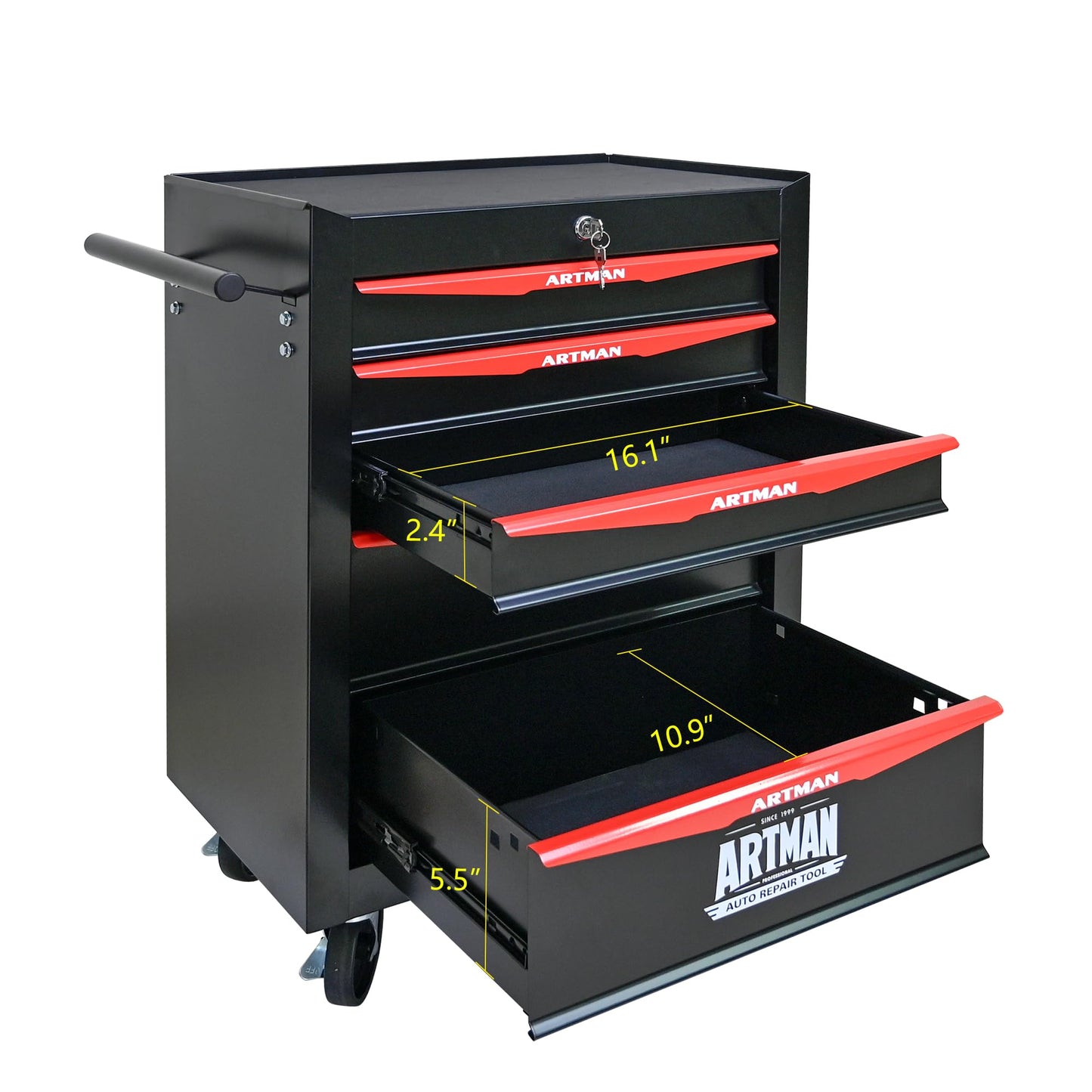 RYH 5 Drawers Rolling Tool Chest - Heavy Duty Mobile Tool Cart with Locking Wheels & Ball Bearing Drawers 30.5" H x 20.9" W x 13" D, Garage Tool Storage Cabinet (Black, 5 Drawers)