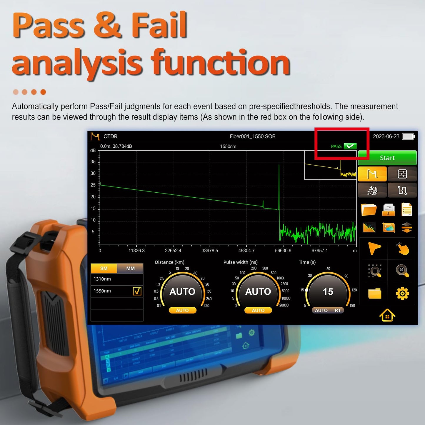 Live iOLM 1310/1550/1625nm 32/30/28dB PON Fiber OTDR Built-in OPM+ OLS+ VFL+ Event Map+ WiFi Remote +RJ45, OTDR with SOR PDF Format+Self Calibration+Bidirectional Test+7" Touchscreen