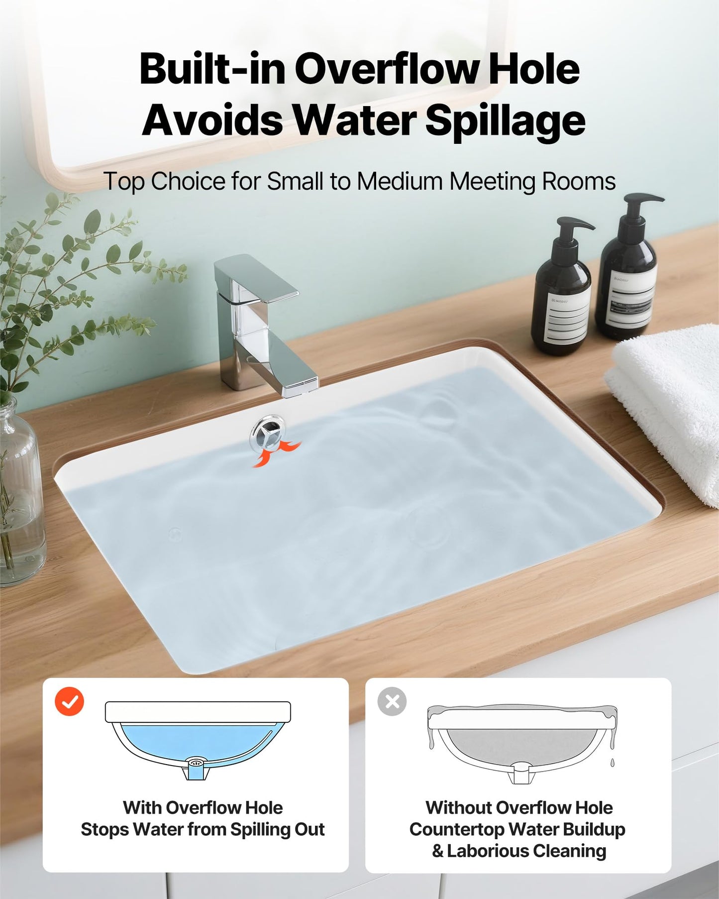 VEVOR Undermount Bathroom Sink, 15.75 x 12.01 Inch Rectangular White Ceramic Vessel Sink with Overflow Hole, Under Counter Drop in Modern Lavatory Vanity Bath Wash Bowl Basin, Rectangle Small Space