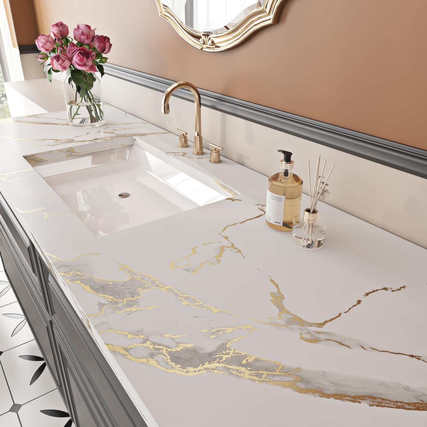 YENHOME 30"X118" White Countertop Contact Paper Peel and Stick Countertops Waterproof Matte Marble Contact Paper for Cabinets and Drawers Desk Renter Friendly Marble Wallpaper for Bedroom Bathroom